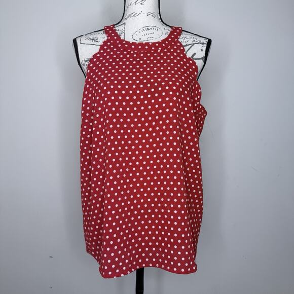 New Monteau Los Angeles Red Polka Dot Scalloped Halter Tank Sleeveless Blouse XL - Picture 2 of 11